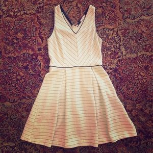 Cream Dress with Black Stripes & leather piping!